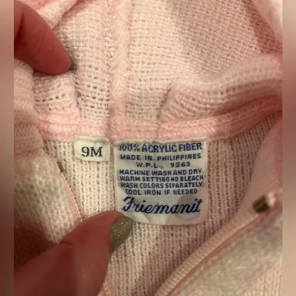 Vintage Friemanit knit white & pink bunny zip up jacket - size 9 month